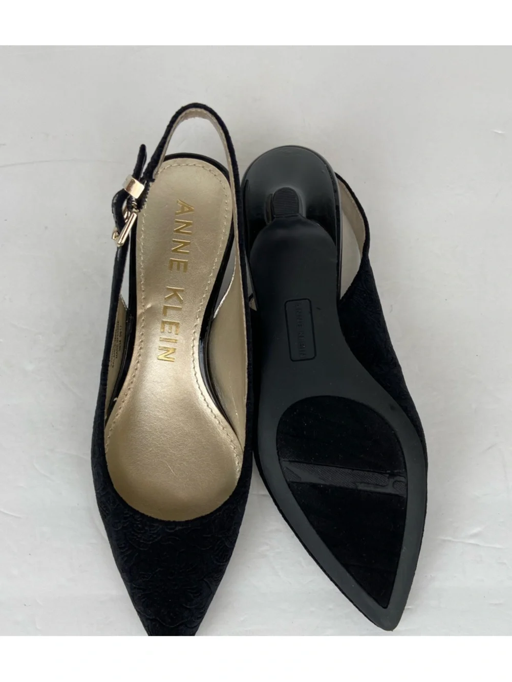 Anne Klein Expert Velvet Pump Shoes Size 7 M Black Sling Back Preppy Elegant - Picture 12 of 12